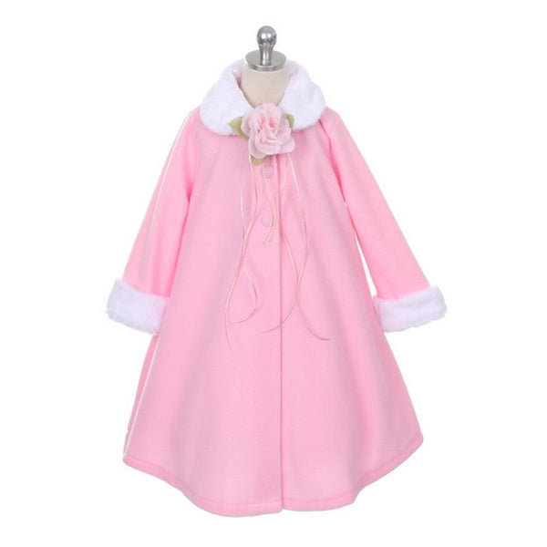 Kids Dream Pink Fleece Faux Collar Cuff Stylish Coat Girls 4-12 - SophiasStyle.com